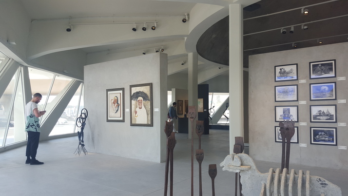 Installation view of “1980–Today: Exhibitions in the United Arab Emirates,” which was first presented at the UAE Pavilion of the Venice Biennale in 2015 and is now on view at the Flying Saucer in Sharjah.