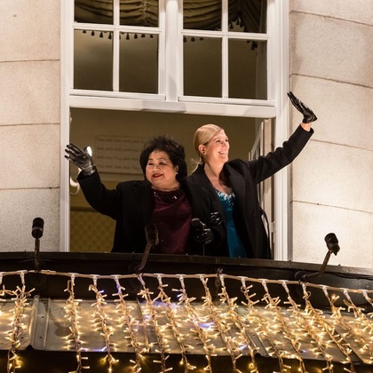 Setsuko Thurlow and ICAN Executive Director Beatrice Fihn at the Nobel Peace Prize, Torchlight procession. Photo Ralf Schlesener. RICHARD BELL’s Instagram post for @52artists52actions, January 6, 2018. Courtesy the artist and Artspace Sydney.