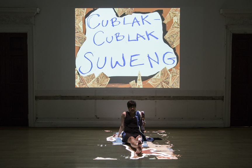 Documentation of Indonesian artist KHAIRANI BAROKKA’s lecture-performance Annah: Nomenclature (2018) at the Institute of Contemporary Arts, London, 2018.