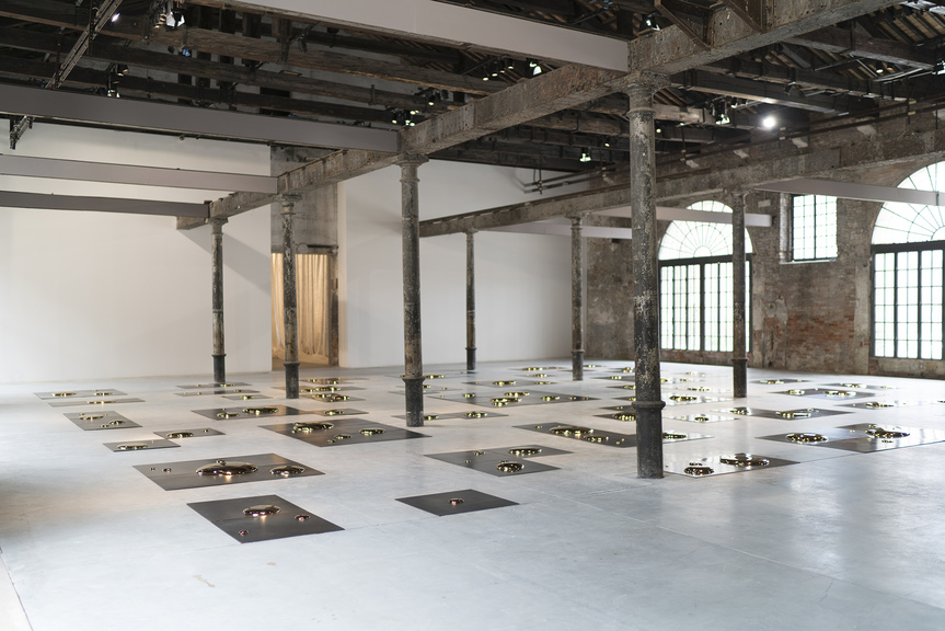 Installation view of LIU JIANHUA’s Square, 2014, porcelain and steel, dimensions variable, at the 57th Venice Biennale “Viva Arte Viva,” Venice, 2017. Courtesy the artist.