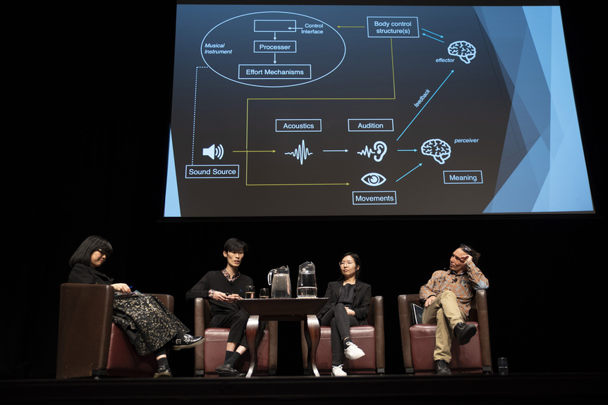 KERRY ANN LEE, JON HE, YONA LEE and SIMON KAAN in conversation at the 2018 Asian Aotearoa Arts Hui, Museum of New Zealand Te Papa Tongarewa, Wellington, 2018. Photo by John Lake. Courtesy Asian Aotearoa Arts Hui.