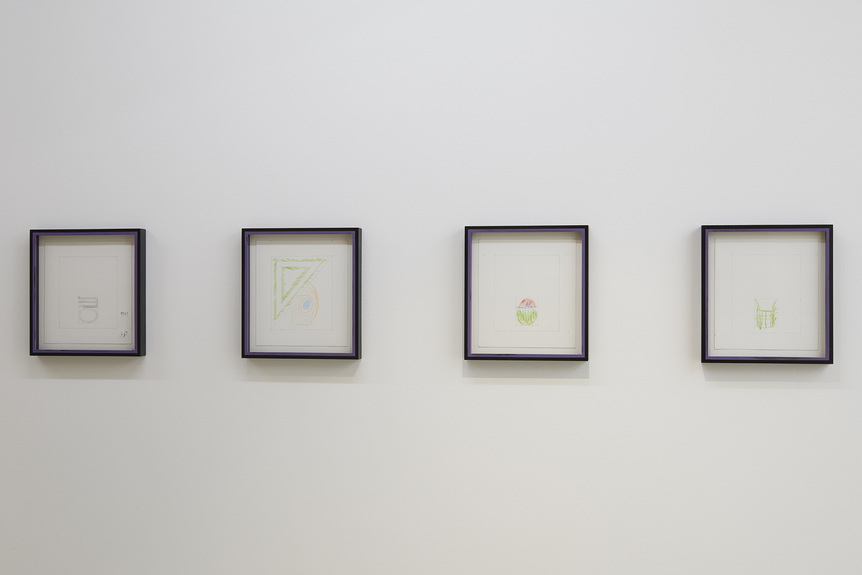 Installation view of RICHARD TUTTLE’s Music Room 1–4, 2018, pencil and color pencil on paper, 25.5 × 22.8 cm each, at “8, or Hachi,” Tomio Koyama Gallery, Tokyo, 2018. Copyright the artist. Courtesy Tomio Koyama Gallery.